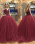 Popular 2018 Burgundy Quinceanera Dresses with V-Neck Beaded Lace Puffy Tulle Ruffles Ball Gowns Sweet 16 Dress